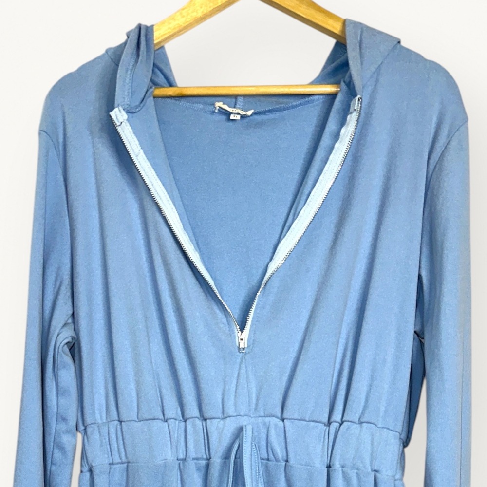 Anna-Kaci Light Blue Micro Velour Half Zip Hoodie Dress XL Drawstring Lounge - Picture 9 of 13